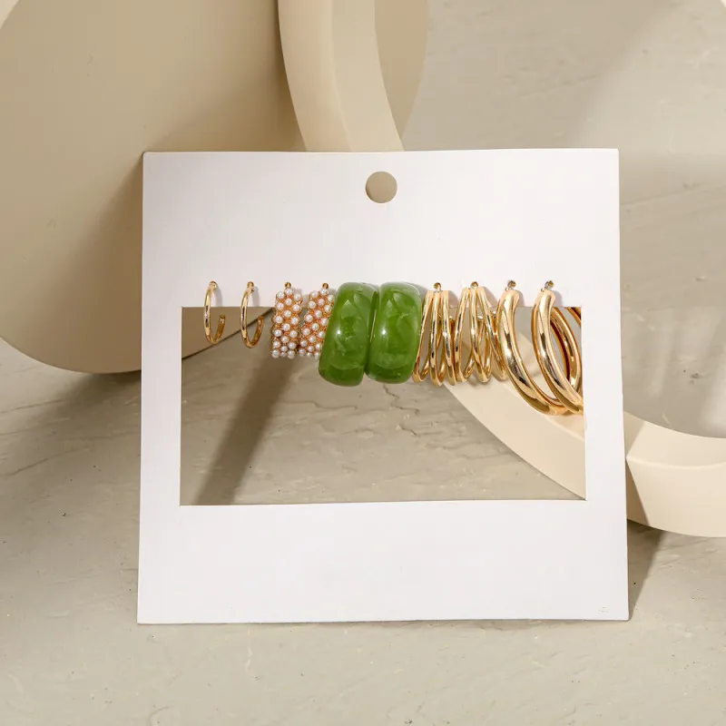 Temperament Creative Geometric Design Pearl Decoration Alloy Earring Set