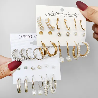 Temperament Geometric Shape Pearl Alloy Earring Set