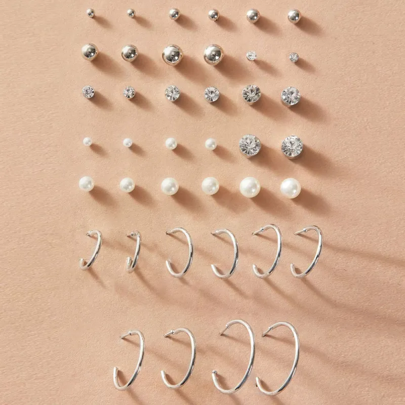 Vintage Simple Pearl Crystal Decoration Alloy Earring Set