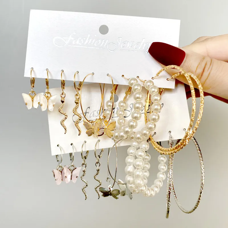 Temperament Irregular Butterfly Pendant Pearl Decoration Earring Set
