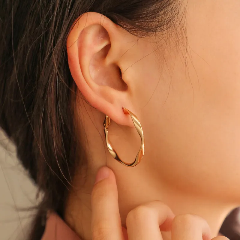 Creative Irregular Geometric Twist Design Copper Hoop Earrings