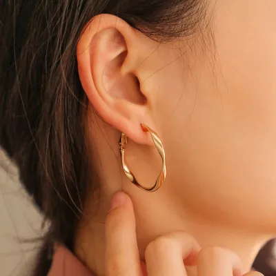Creative Irregular Geometric Twist Design Copper Hoop Earrings