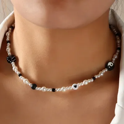 Bohemian Beaded Design Dice Pearl Decoration Choker Necklace