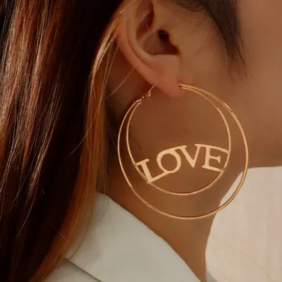 Exaggerated Creative Letter Design Double Alloy Hoop Earrings