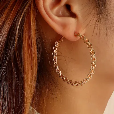 Vintage Geometric Twist Design Alloy Hoop Earrings