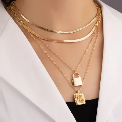 Creative Letter And Lock Pendant Design Alloy Necklace Set