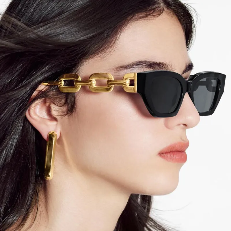 Unisex Punk Cat Eye Shaped Thick Chain Leg Design Sunglasses