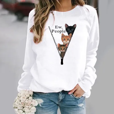 Women Casual Long-sleeved Leopard Graphic Printed Round Neck T-shirt