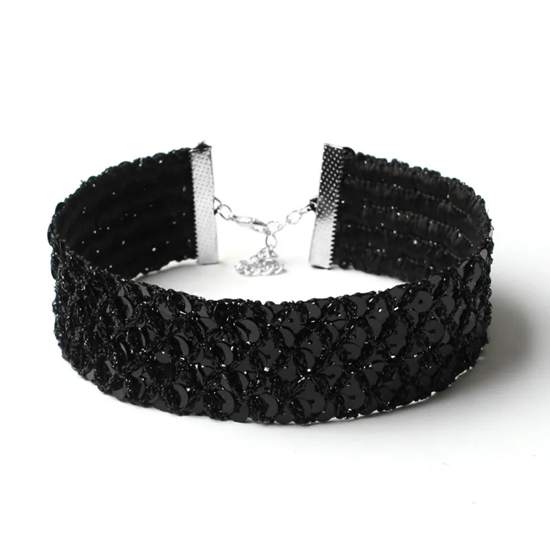 Simple Handmade Sequin Decor Flannel Wide Choker Necklace