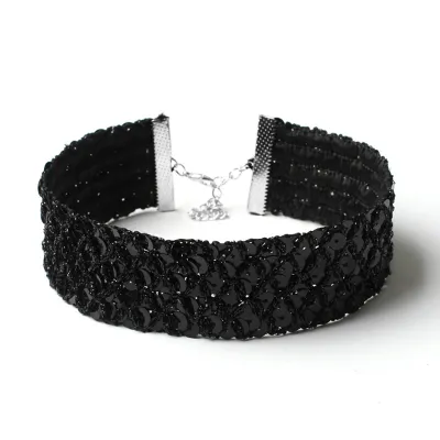 Simple Handmade Sequin Decor Flannel Wide Choker Necklace