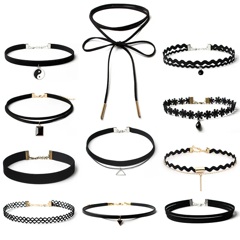 Simple Creative Geometric Pendant Design Flannel Choker Necklace