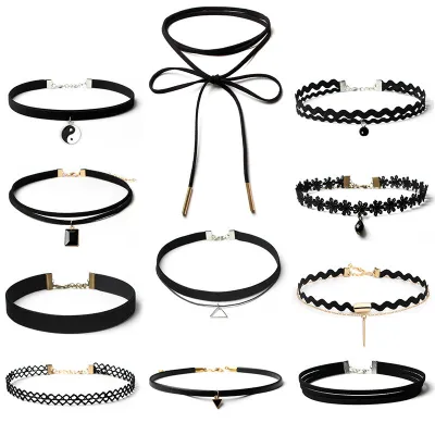 Simple Creative Geometric Pendant Design Flannel Choker Necklace