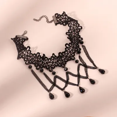 Gothic Gemstone Pendant Hollow Design Necklace