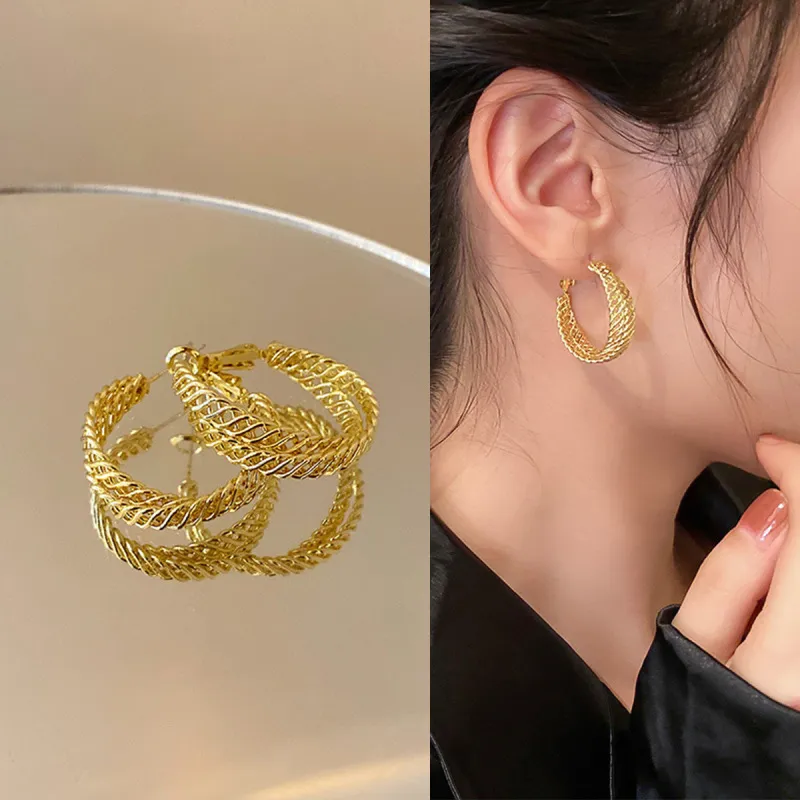 Unique Weave Twist Hollow Design Alloy Hoop Earrings