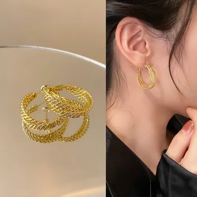 Unique Weave Twist Hollow Design Alloy Hoop Earrings