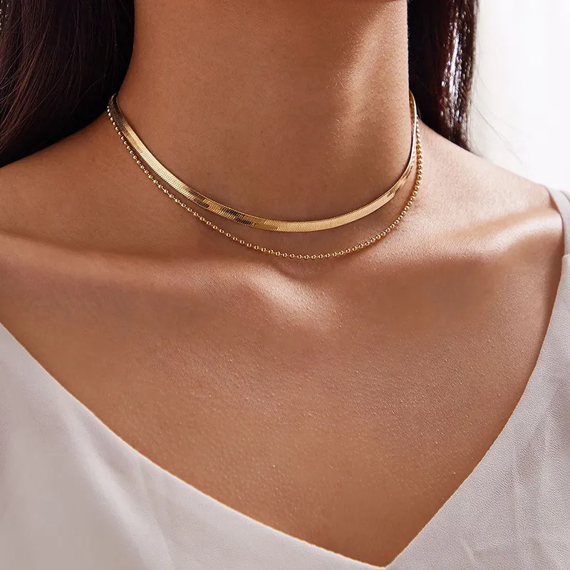 Simple Beaded Design Alloy Multilayer Necklace