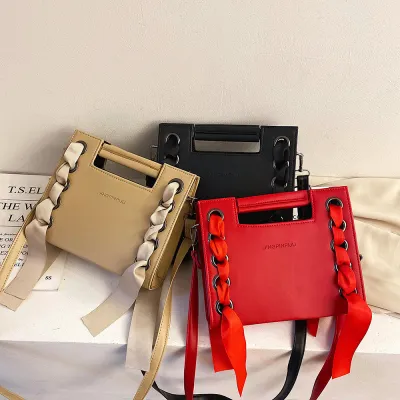 Fashion Women Chic Ribbon Chain Small Square Crossbody Handle Bag