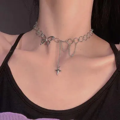 Temperament Star Pendant Butterfly Decorative Alloy Choker Necklace