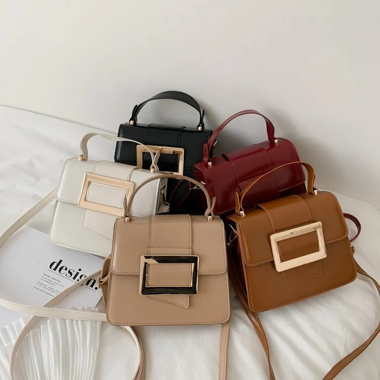 Spring And Summer Women Fashion All-Match Solid Color PU Crossbody Square Handbag
