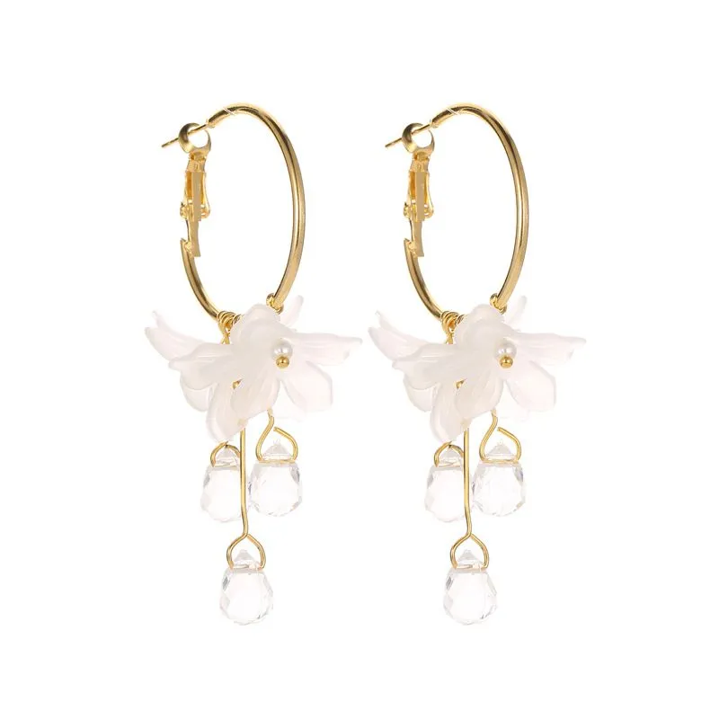 Sweet Women Crystal Flower Design Alloy Hoop Earrings