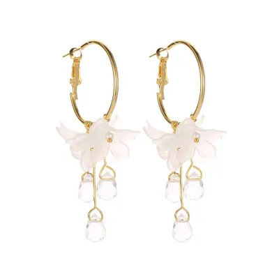 Sweet Women Crystal Flower Design Alloy Hoop Earrings