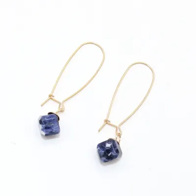 Square Shape Natural Stone Decor Women Brass Hoop Earrings