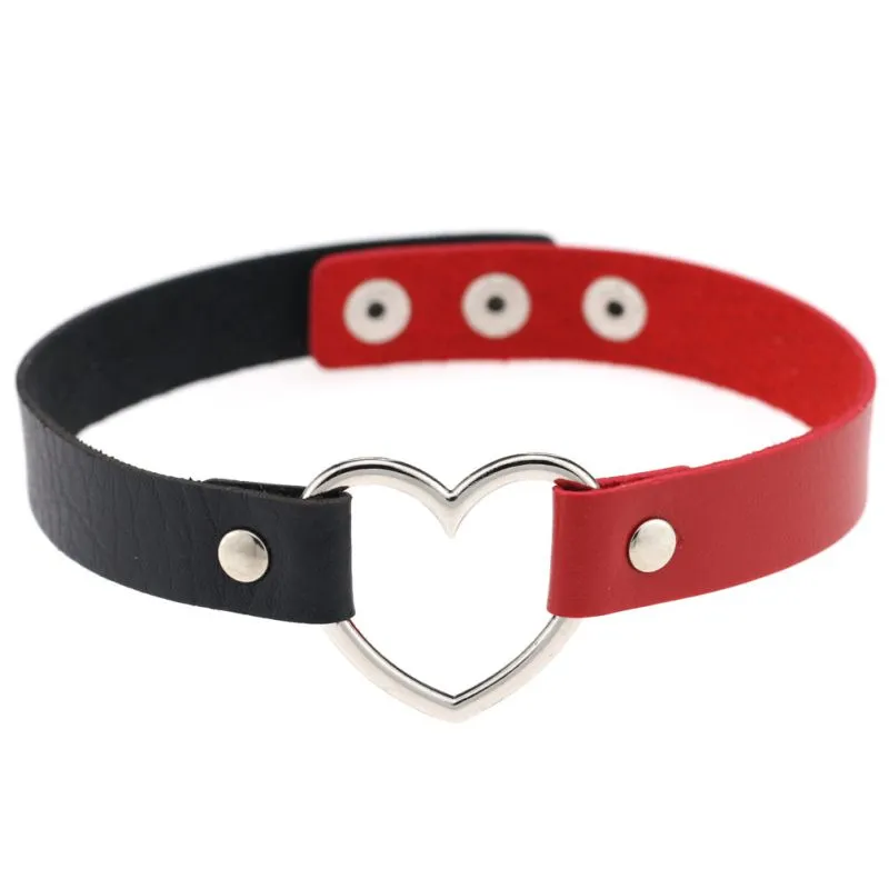 Contrast Double Color Design Women Alloy Heart PU Choker