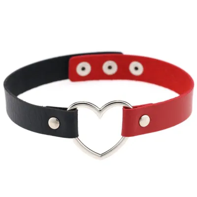 Contrast Double Color Design Women Alloy Heart PU Choker