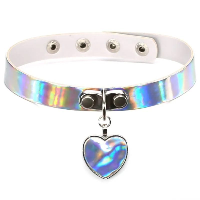Fashion Laser Pattern PU Leather Heart Pendant Women Gothic Choker
