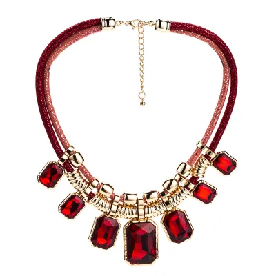 Wholesale Exaggerated Geometric Square Shape Gemstone Necklace