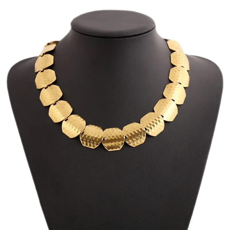 Women Unique Punk Style Shiny Golden Color Alloy Geometric Choker Necklace