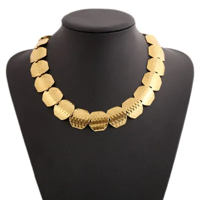 Women Unique Punk Style Shiny Golden Color Alloy Geometric Choker Necklace