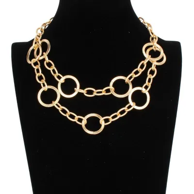 Women Punk Style Double Layer Carving Alloy Chunky Chain Necklace