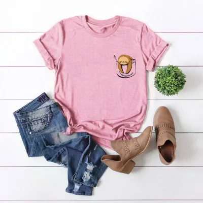 S-5XL Large Size Hot Sale Cute Pocket Sloth Print Female T-shirt