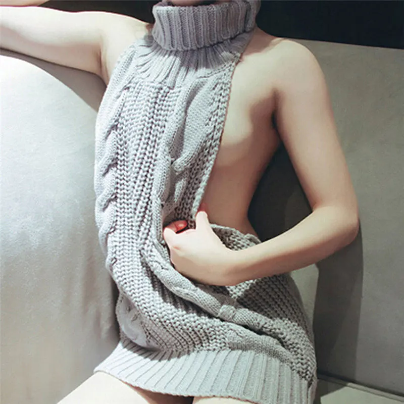S-XL Sexy Sleeveless Backless Pullover Women Sweater