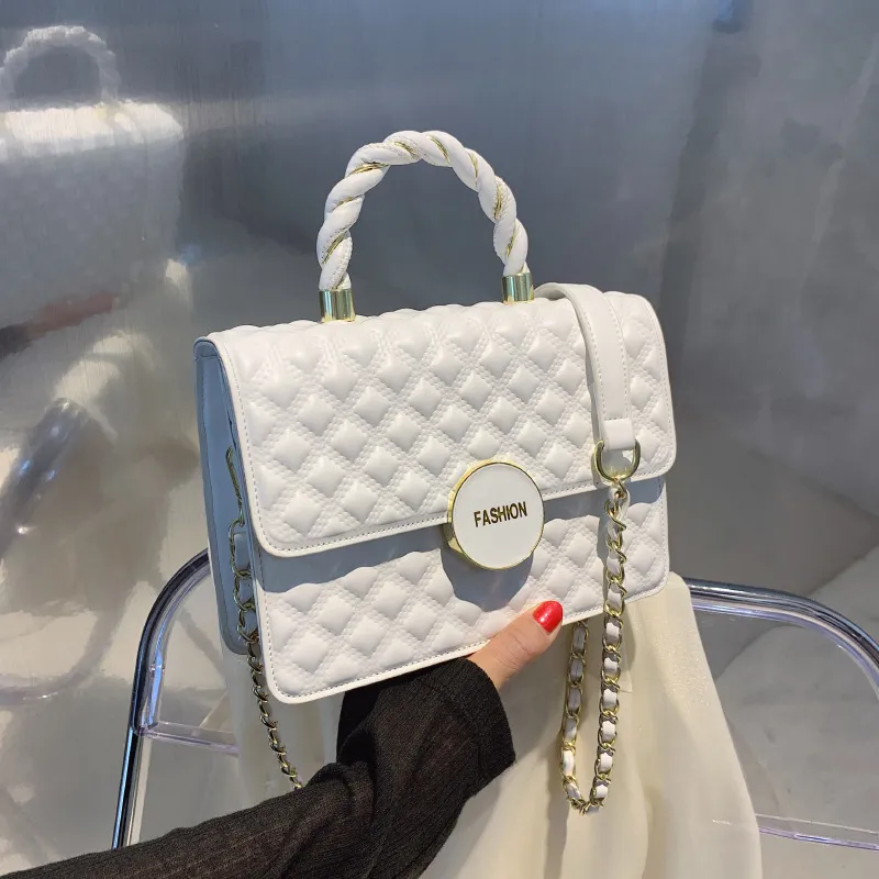 Women Basic Letter Decoration Solid Color Crossbody Handle Quilted Bag