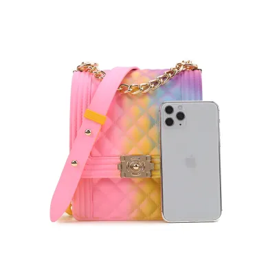 Women Fashion Gradient Color Metal Chain Crossbody Jelly Bag