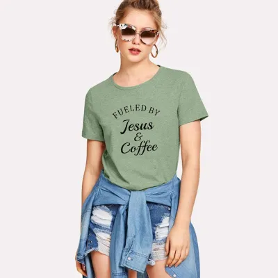 S-5XL Vogue Funny Fueled By Jesus and Coffee Print T-Shirt