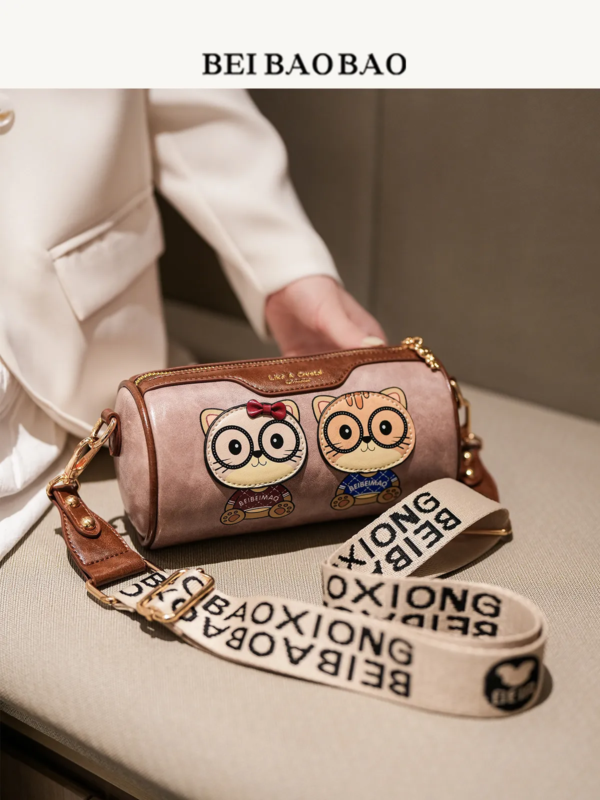 North Bag Source Factory Contrast Color Cylinder Bag Cute Cartoon Crossbody Women'S Bag Simple Fashion Shoulder Bag