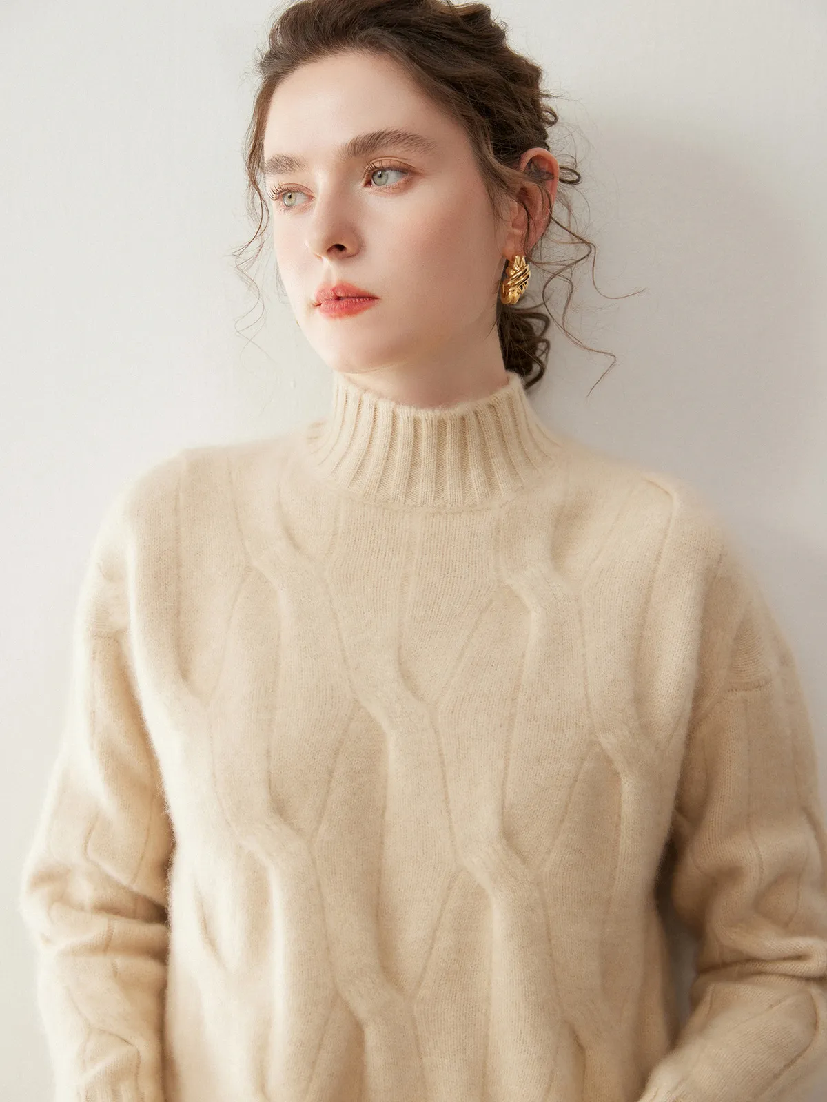 Autumn And Winter Cashmere Wool Women'S Half-Turtleneck Knitted Base Shirt Plus Size Sweater Loose Thick Large Twisted Flower