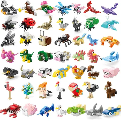 Compatible Building Blocks Small Animals Insects Dinosaur World Marine Animals Children'S Assembled Toys Small Gifts