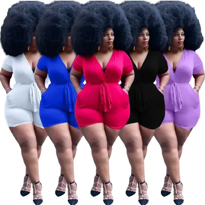 Y10006 Summer Women'S Sexy Solid Color Belt Deep V Short Pants