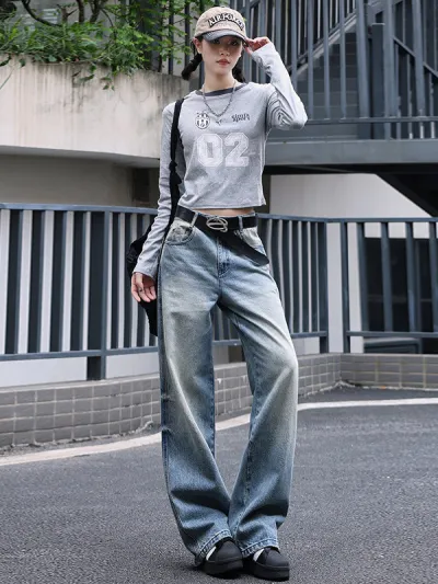 Vintage Natural Waist Jeans Women'S Autumn And Winter Wide Leg Pants 2024 Loose Floor Trousers