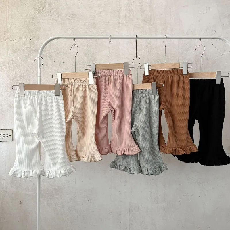 Kids Toddler Girls Casual Basic All-Match Solid Color Stripe Flare Trousers