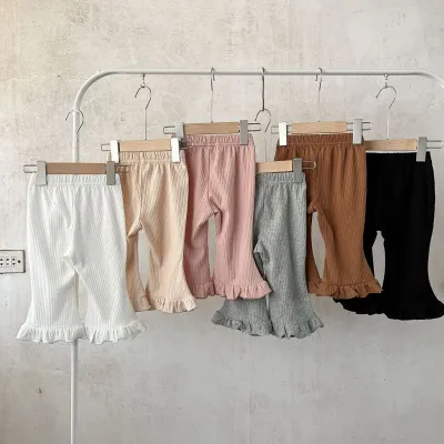 Kids Toddler Girls Casual Basic All-Match Solid Color Stripe Flare Trousers