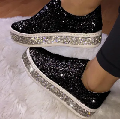 Women Fashion Plus Size Sequin Lace-Up Sneakers