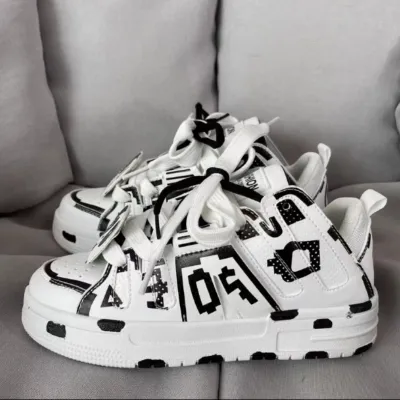 Women Fashion Creative Plus Size Color Block Lace-Up Thick-Soled Sneakers