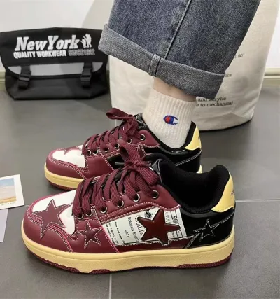 Women Fashion Casual Plus Size Star Lace-Up Thick-Soled Sneakers