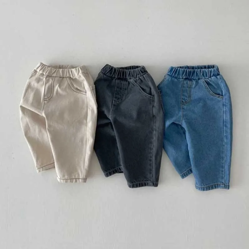 Kids Baby Boys Girls Fashion Casual Basic All-Match Stripe Solid Color Jeans