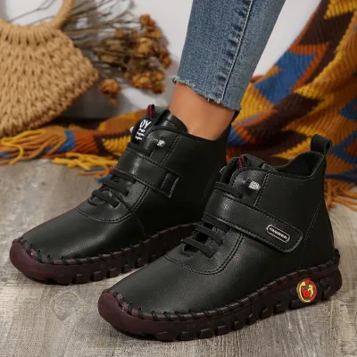 Women Fashion Plus Size Round Toe PU Velcro Short Boots